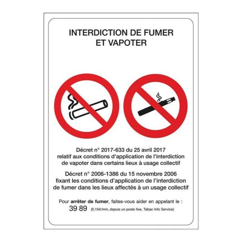Affiche interdiction de vapoter et de fumer conforme à la loi