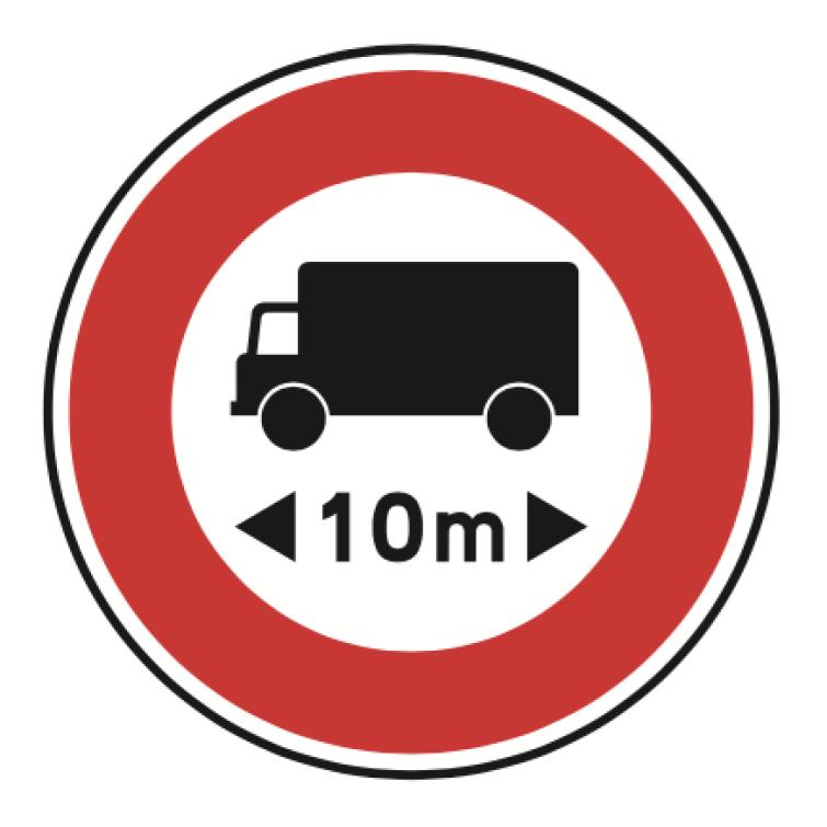 B10a "Accès interdit aux véhicules dont la longueur max est indiquée"