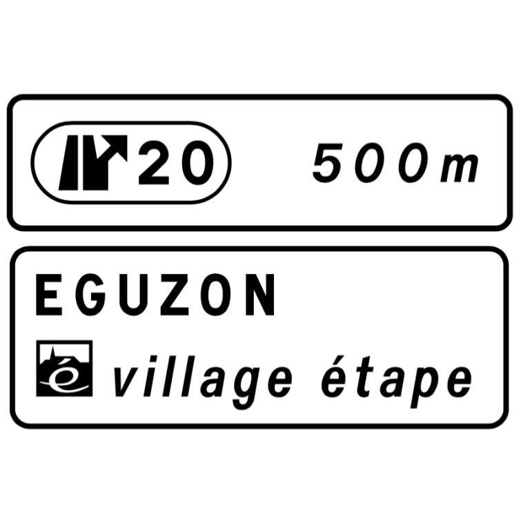D44 "Présignalisation d'un village étape à 1500 ou 500 mètres"